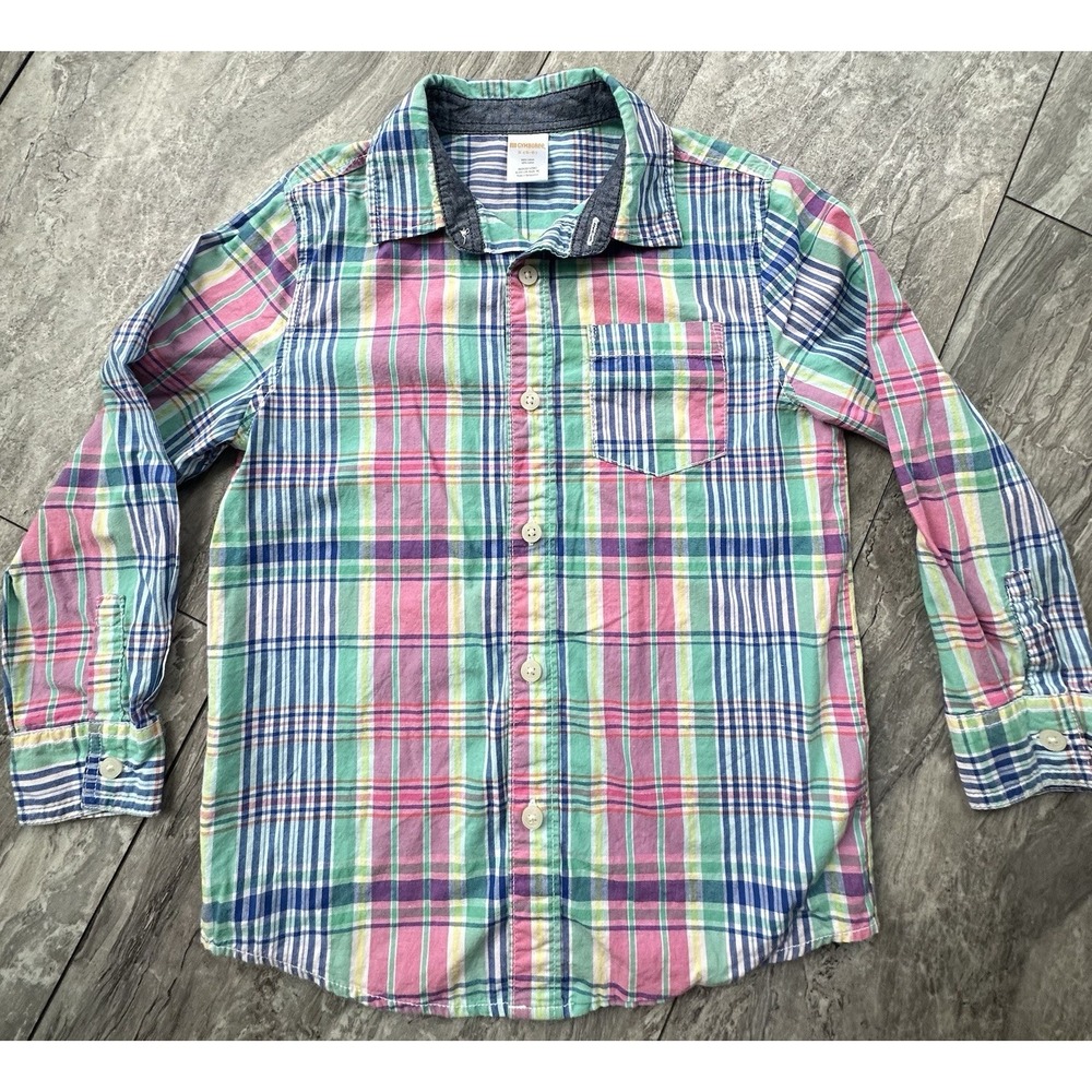 Gymboree Boys Size 5-6 Plaid Long Sleeve Button Down Shirt Multicolor Cotton